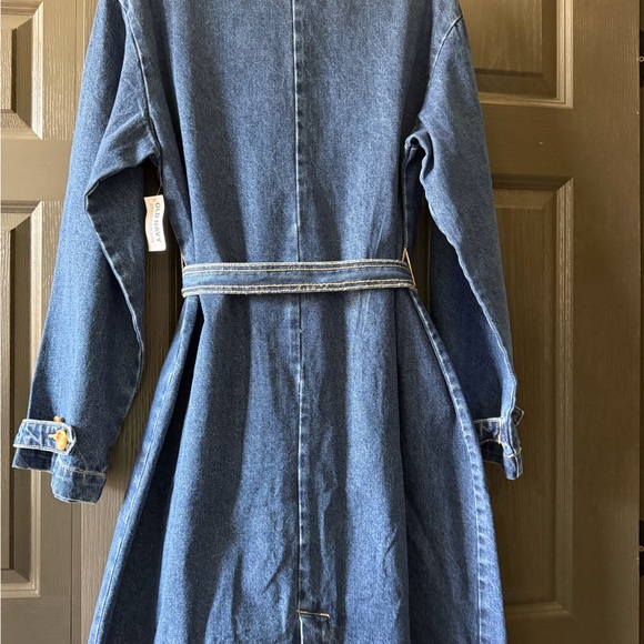 Old Navy Blue Denim Trench Coat with Double Breasted Button Accents - Picture 9 of 14